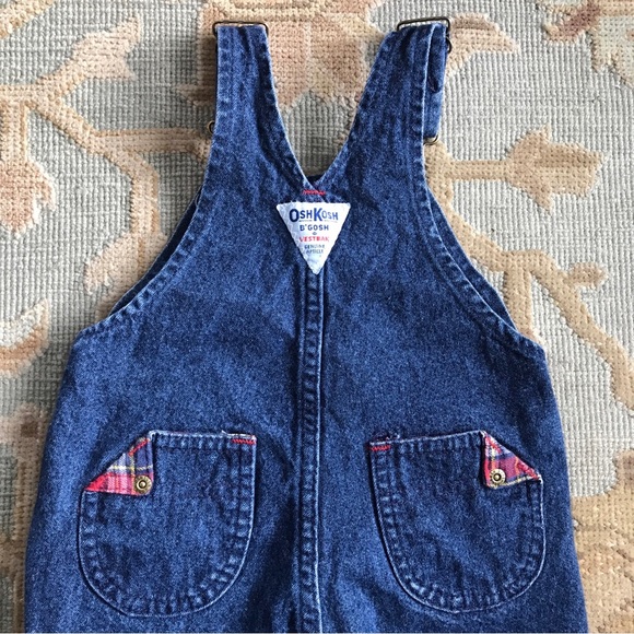 Vintage OshKosh B’gosh Sz 18 M Blue Denim Plaid Vestbak Overalls Made in USA - Picture 11 of 16
